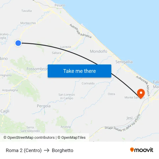 Roma 2 (Center) to Borghetto map