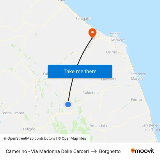 Camerino - Madonna Delle Carceri Street to Borghetto map