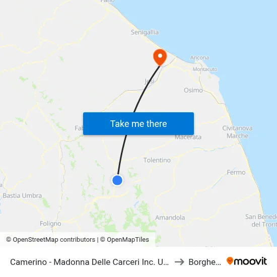Camerino - Madonna Delle Carceri Unicam Junction to Borghetto map