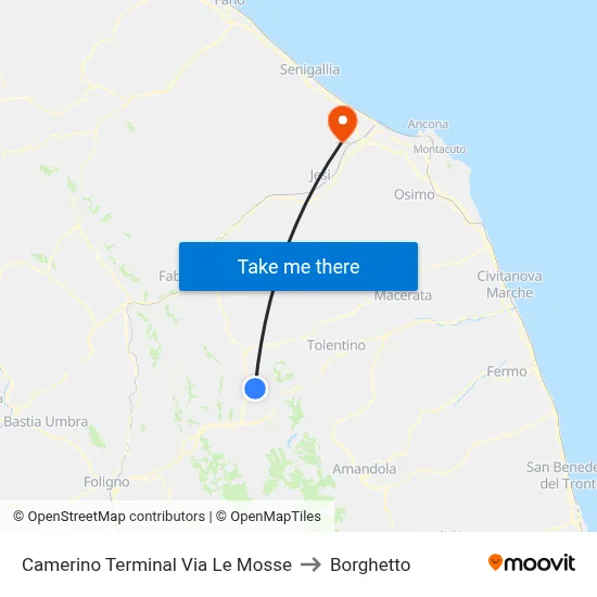 Camerino Terminal Via Le Mosse to Borghetto map
