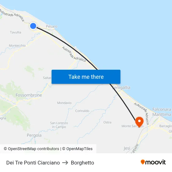 Tre Ponti Ciarciano to Borghetto map