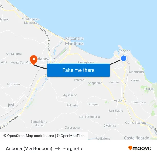 Ancona (Bocconi Street) to Borghetto map