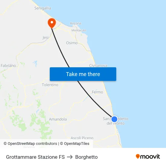 Grottammare Railway Station to Borghetto map