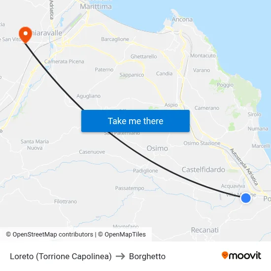 Loreto (Torrione Terminal) to Borghetto map