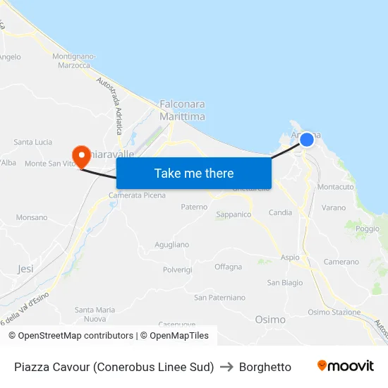 Piazza Cavour (Conerobus South Lines) to Borghetto map