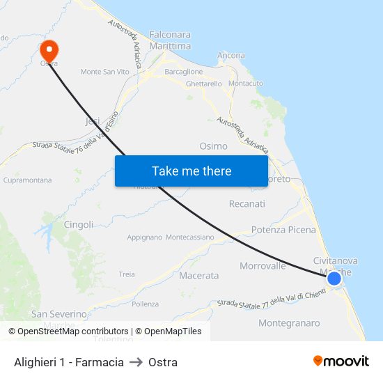 Alighieri 1 - Farmacia to Ostra map