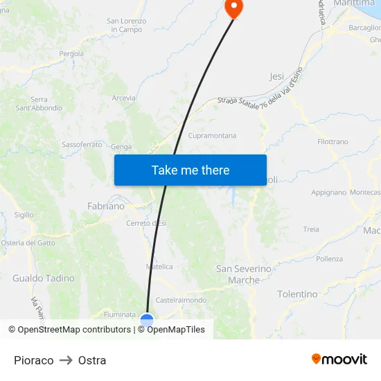 Pioraco to Ostra map