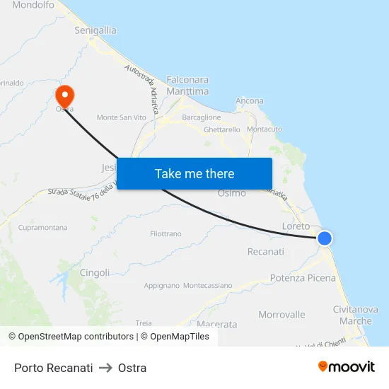 Porto Recanati to Ostra map