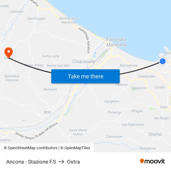 Ancona - Stazione F.S to Ostra map