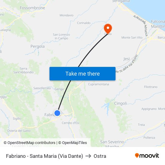 Fabriano - Santa Maria (Via Dante) to Ostra map