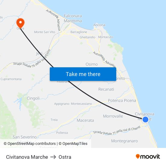 Civitanova  Marche to Ostra map