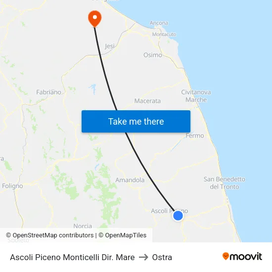 Ascoli Piceno Monticelli Dir. Mare to Ostra map