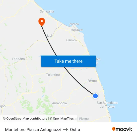 Montefiore Antognozzi Square to Ostra map