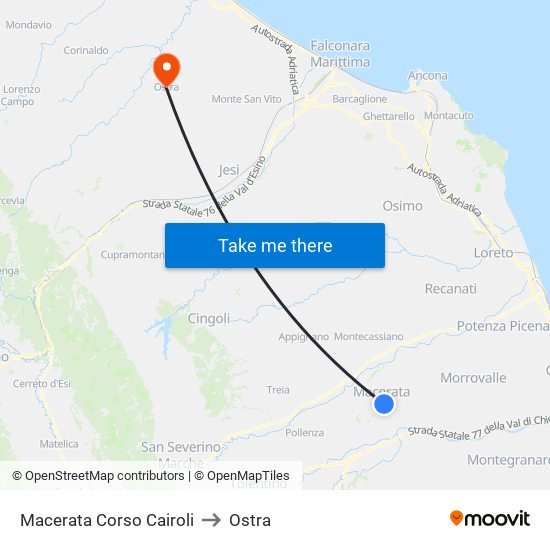 Macerata Corso Cairoli to Ostra map