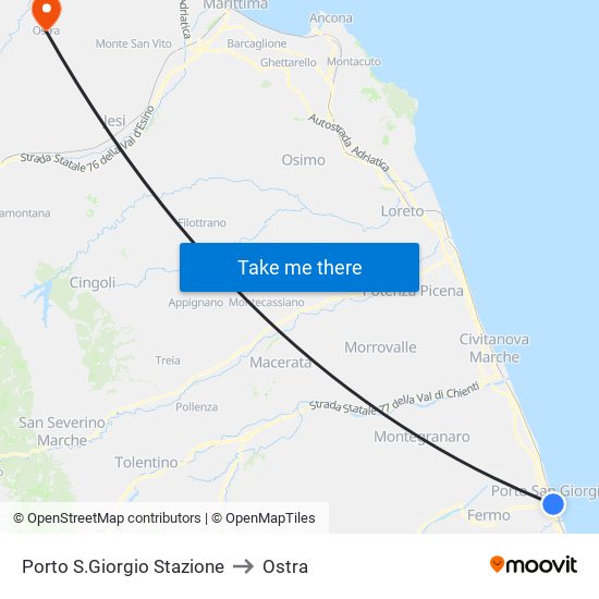 Porto S.Giorgio Stazione to Ostra map