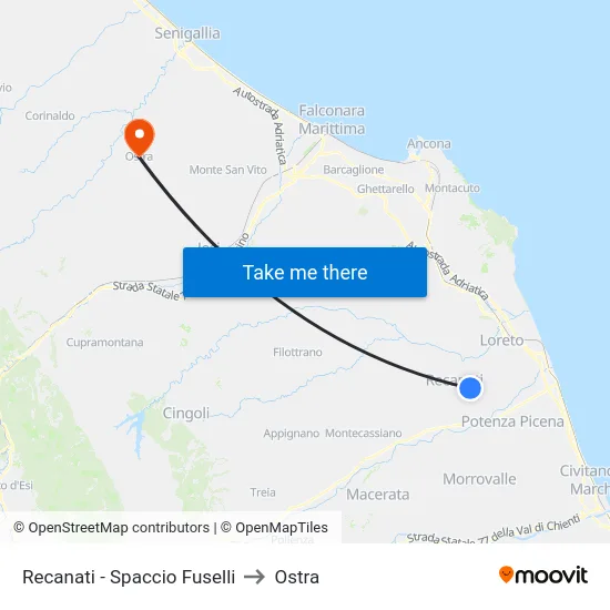 Recanati - Spaccio Fuselli to Ostra map