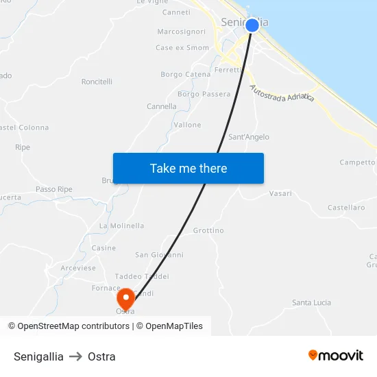Senigallia to Ostra map