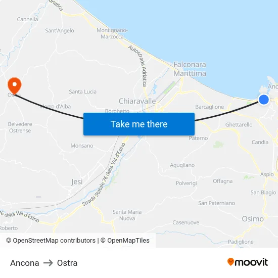 Ancona to Ostra map
