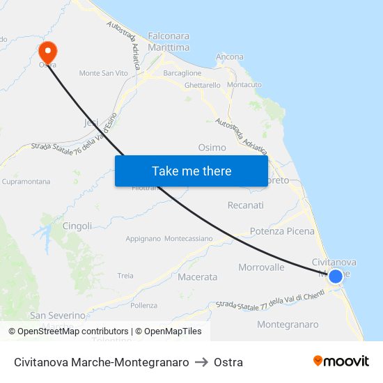 Civitanova Marche-Montegranaro to Ostra map