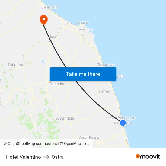 Valentino Hotel to Ostra map