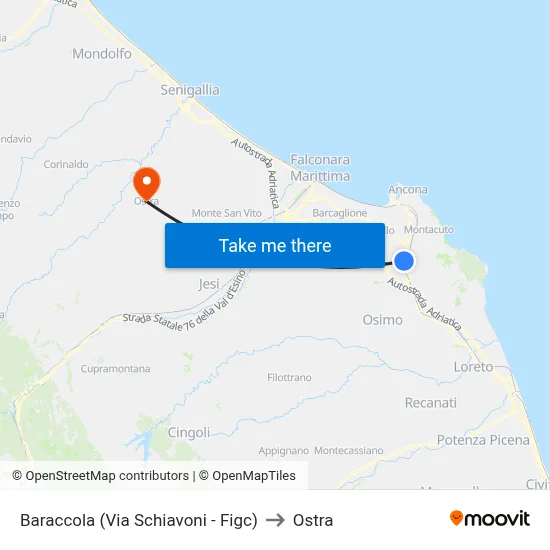 Baraccola (Schiavoni Street - Figc) to Ostra map