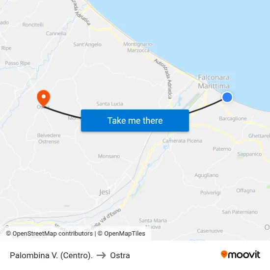 Palombina V. (Center) to Ostra map