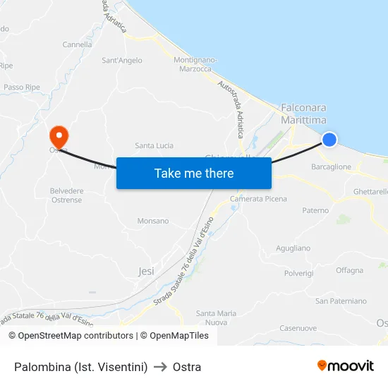 Palombina (Visentini Institute) to Ostra map