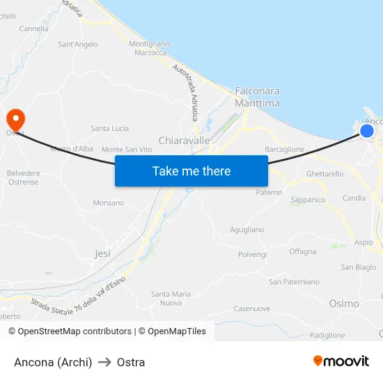 Ancona (Arches) to Ostra map