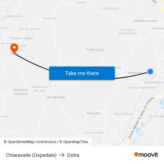 Chiaravalle (Hospital) to Ostra map