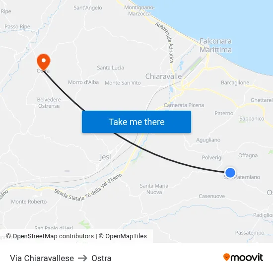 Chiaravallese Street to Ostra map