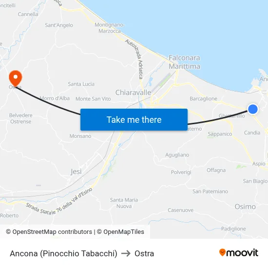 Ancona (Pinocchio Tobacco) to Ostra map