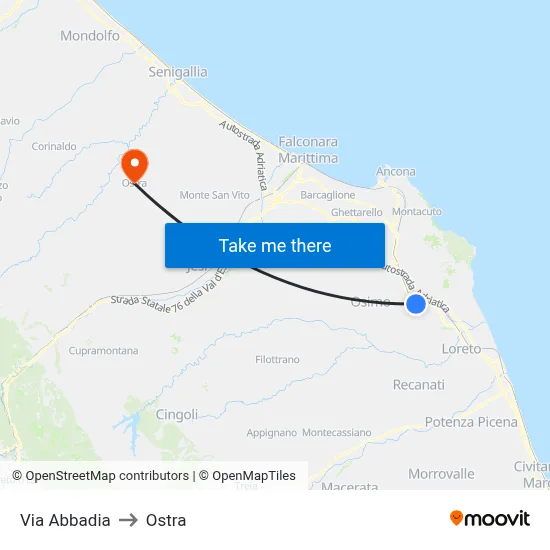 Abbadia Street to Ostra map