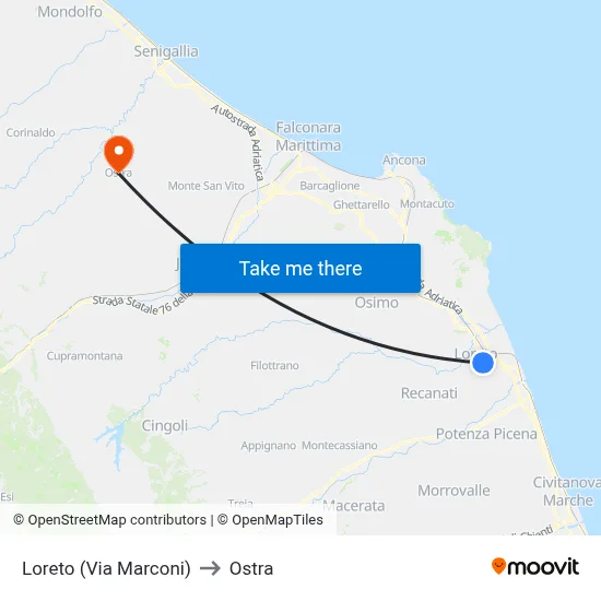 Loreto (Via Marconi) to Ostra map