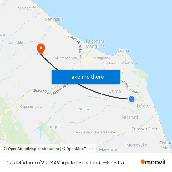 Castelfidardo (Via XXV April Hospital) to Ostra map