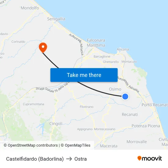 Castelfidardo (Badorlina) to Ostra map