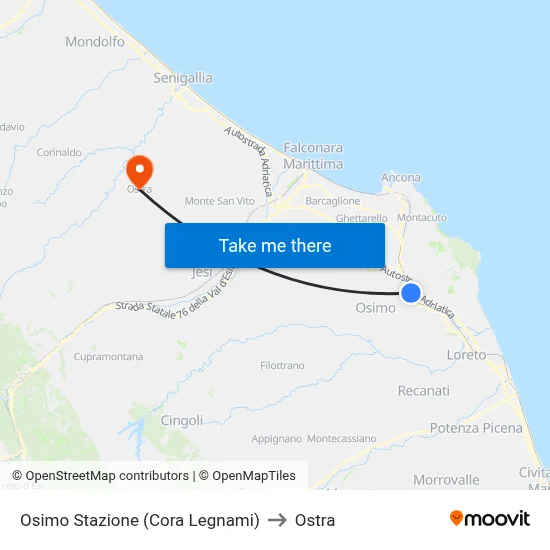 Osimo Station (Cora Lumber) to Ostra map