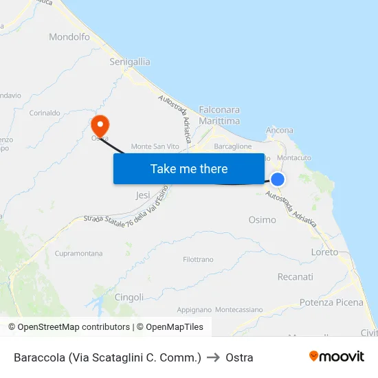 Baraccola (Via Scataglini Shopping Center) to Ostra map