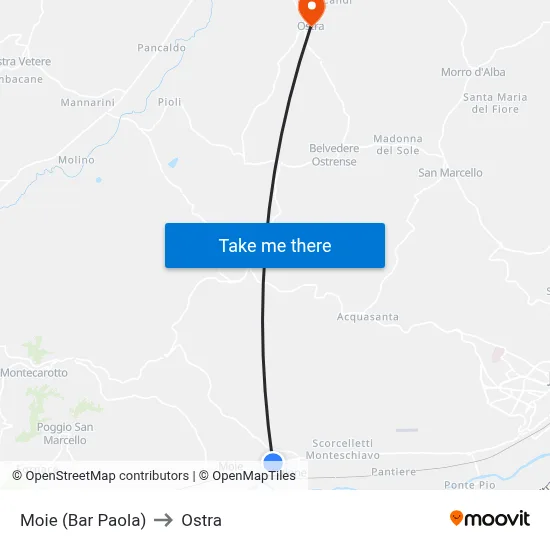 Moie (Paola's Bar) to Ostra map