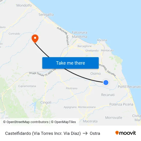 Castelfidardo (Torres-Diaz Streets Junction) to Ostra map