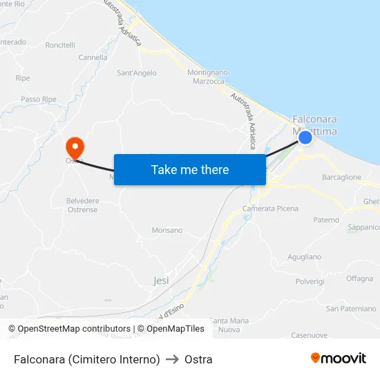 Falconara (Internal Cemetery) to Ostra map