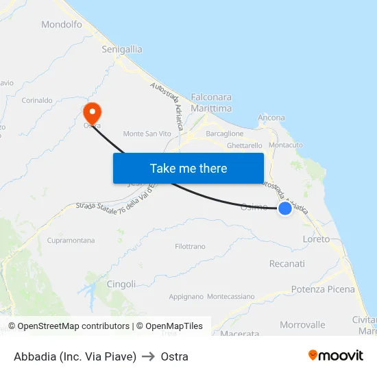 Abbadia (Piave St Junction) to Ostra map