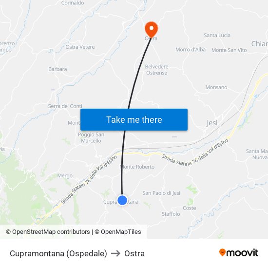 Cupramontana (Ospedale) to Ostra map