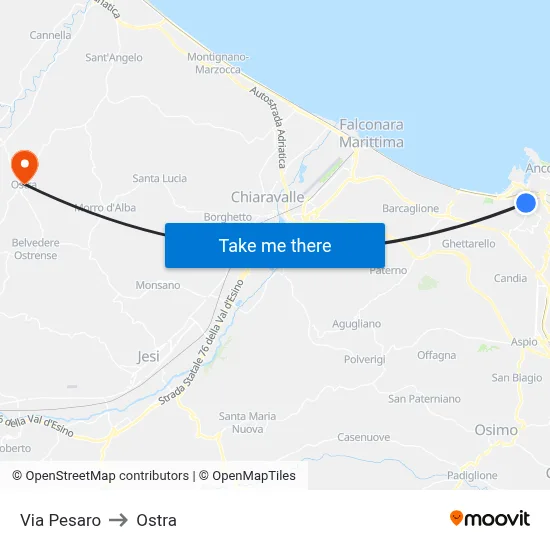 Pesaro Street to Ostra map