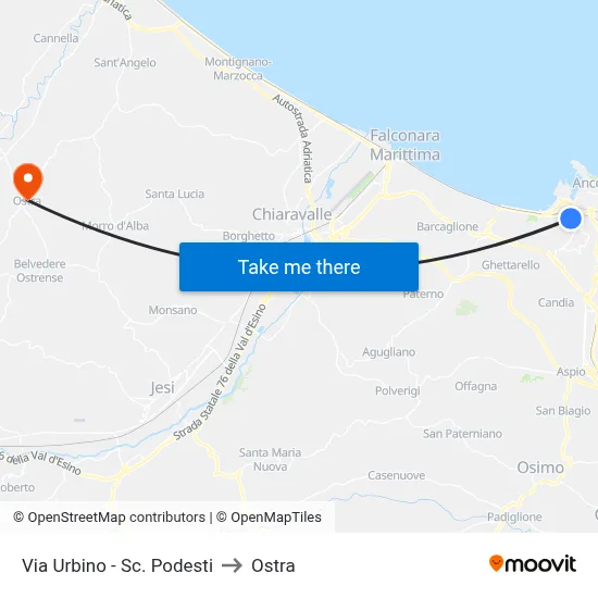Via Urbino - Podesti School to Ostra map