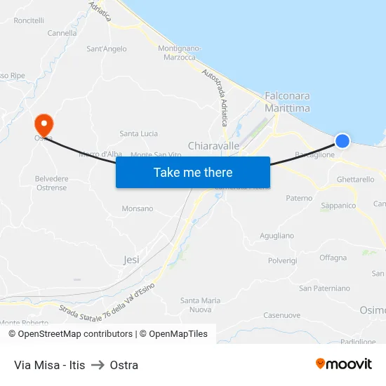 Misa Street - Technical Institute to Ostra map