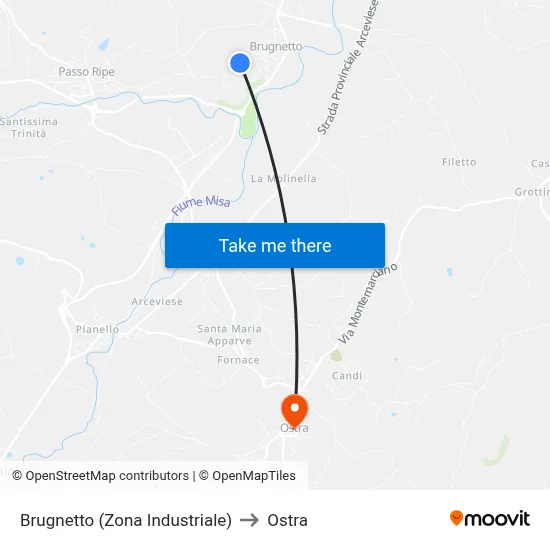 Brugnetto (Industrial Zone) to Ostra map