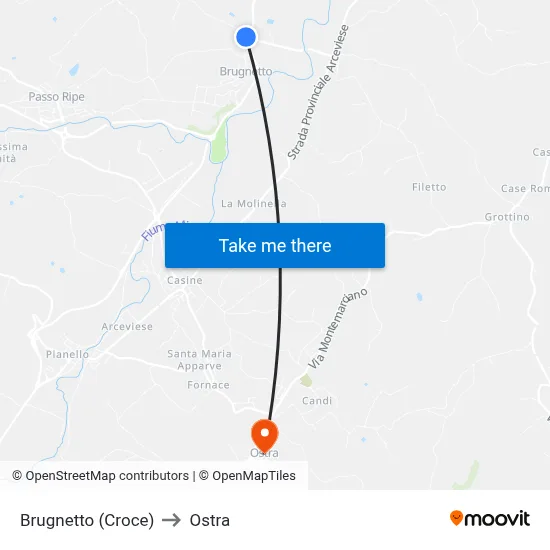 Brugnetto (Cross) to Ostra map