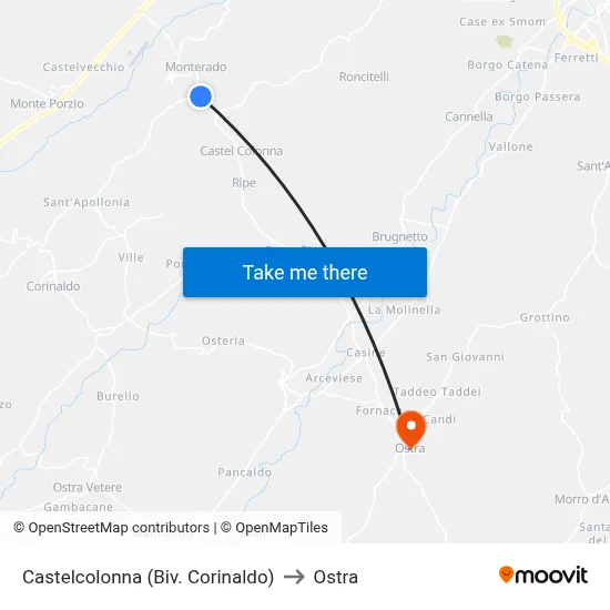 Castelcolonna (Corinaldo Junction) to Ostra map