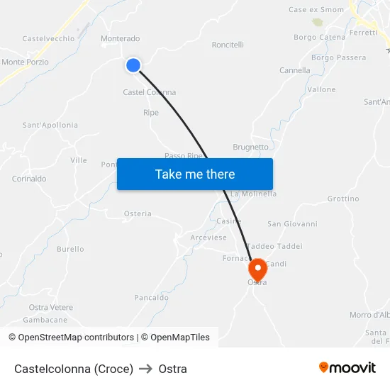 Castelcolonna (Cross) to Ostra map