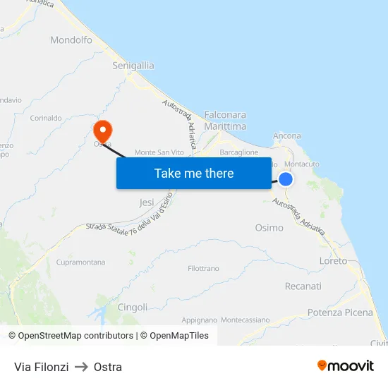 Via Filonzi to Ostra map